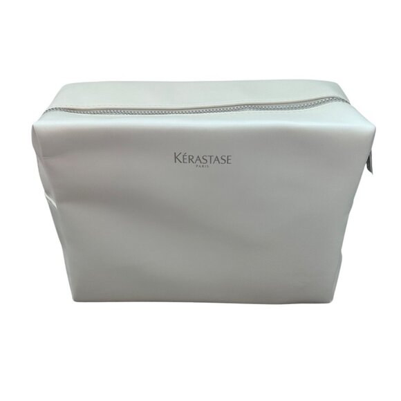Kerastase White Zippered Cosmetic Bag 10.5"x6"x4" Faux Leather Travel Toiletry - Picture 1 of 9